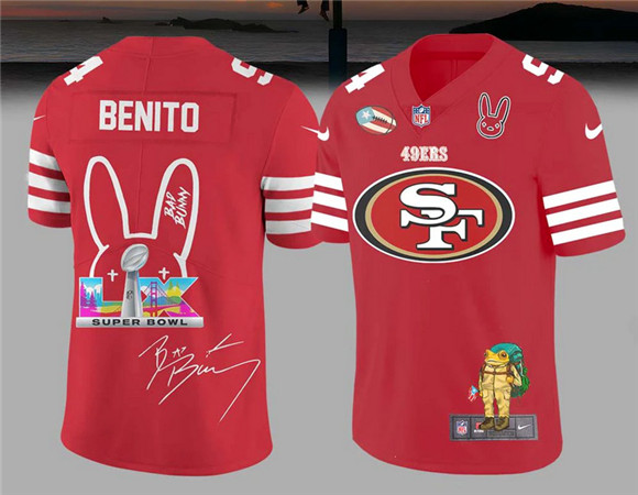 Men's San Francisco 49ers Red Bad Bunny Super Bowl Football Jersey